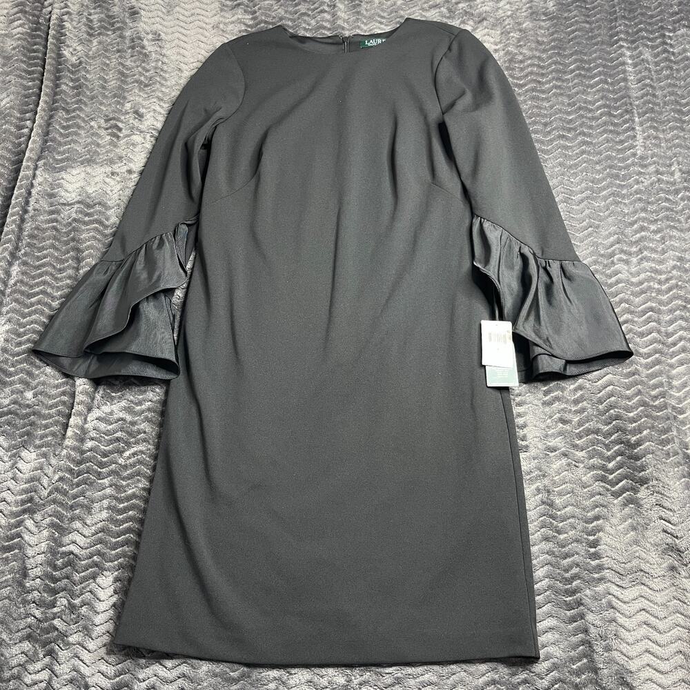 Lauren Ralph Lauren Ruffle Long Sleeve Knee Length Dress Black size 4 NWT